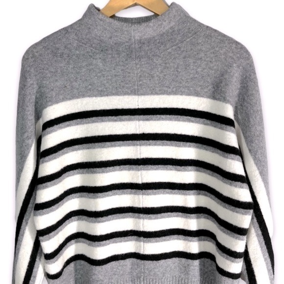 LOFT Wool Blend Mock Neck Dolman Sleeve Sweater, Grey Stripe, Size XS - Picture 7 of 8